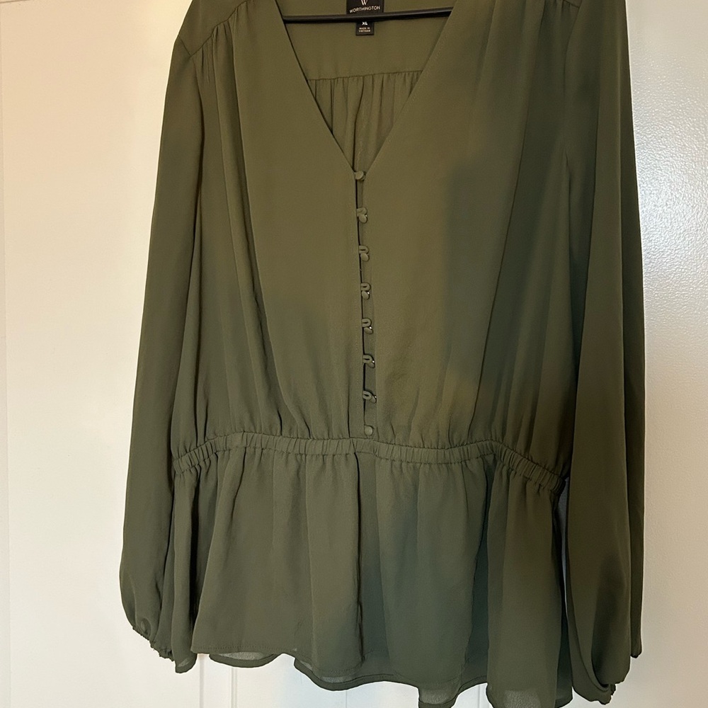 Worthington Green Blouse Elegant Top
